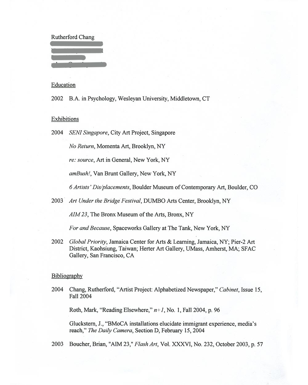 Rutherford Chang's resume, pg 1